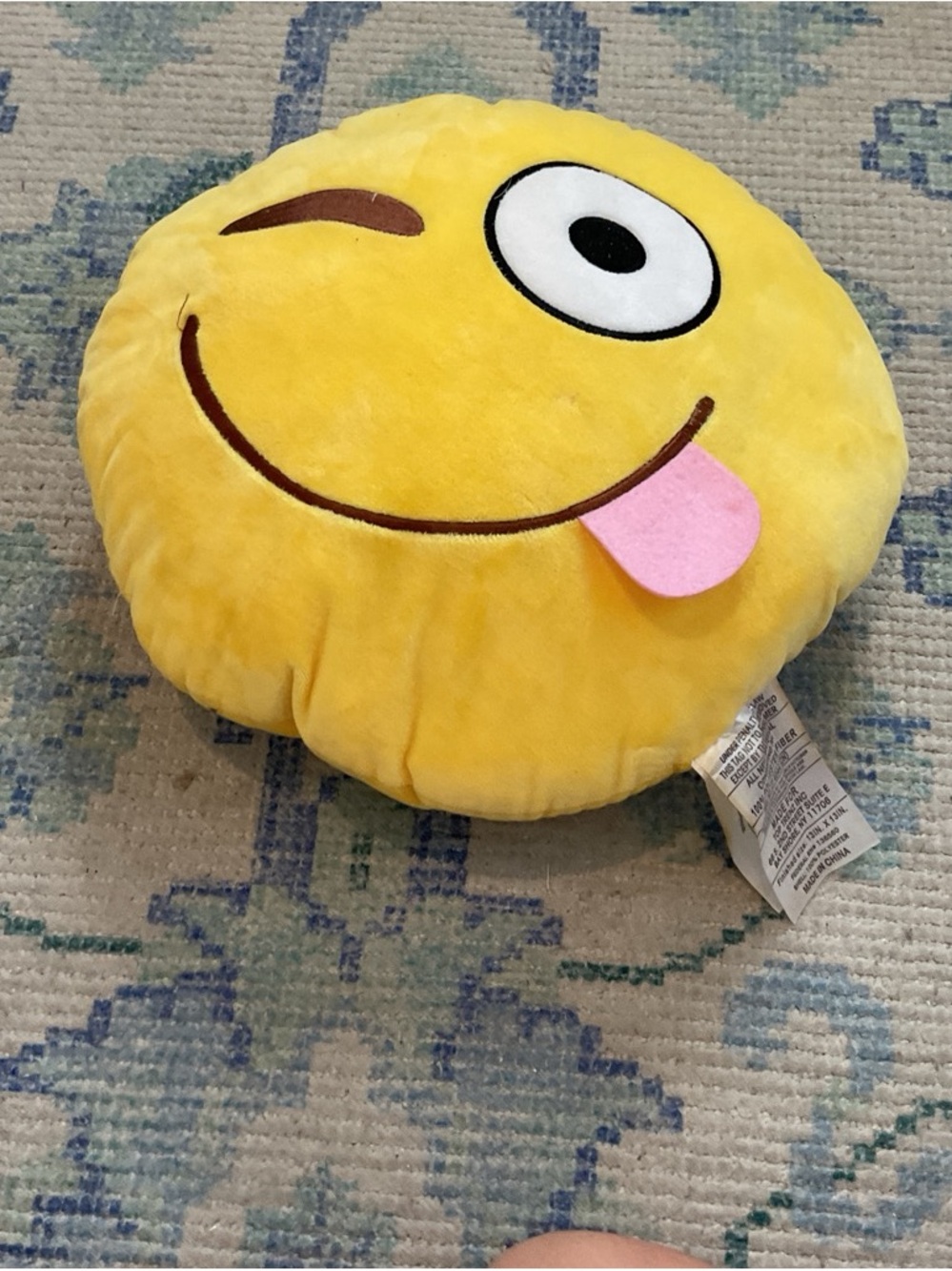 Plush Emoji Winking Tongue Out Pillow - Yellow